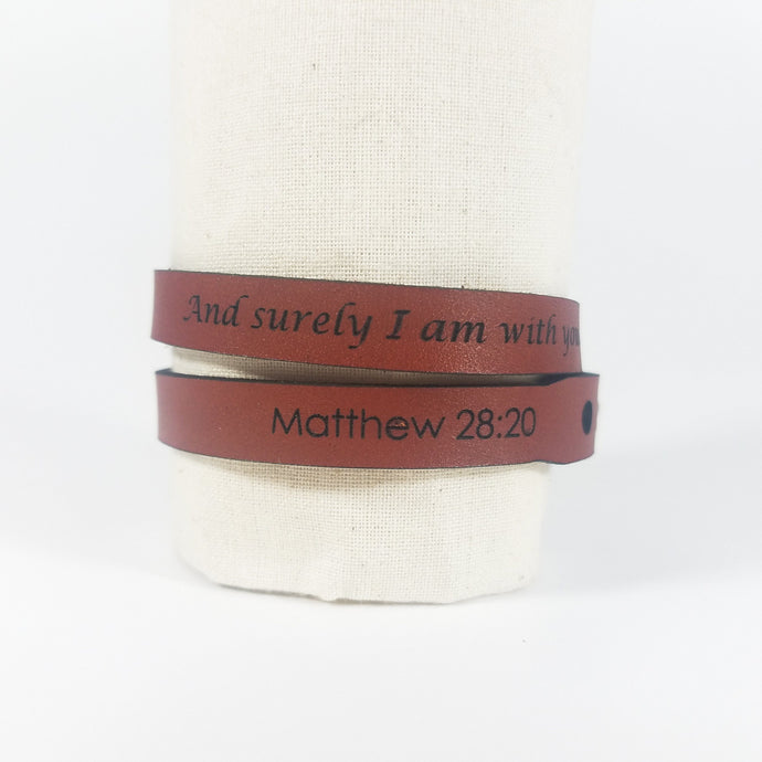 Double Wrap - The Leather Word Bracelet™  Matt 28:20