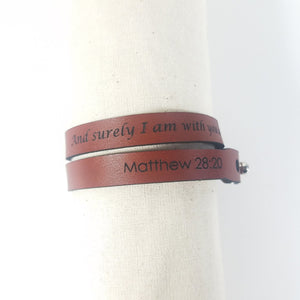 Double Wrap - The Leather Word Bracelet™  Matt 28:20