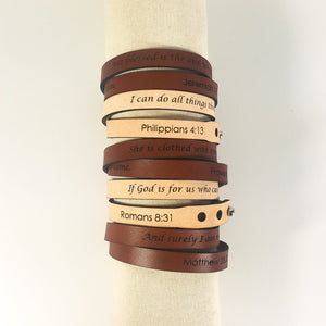 Double Wrap - The Leather Word Bracelet™  Matt 28:20