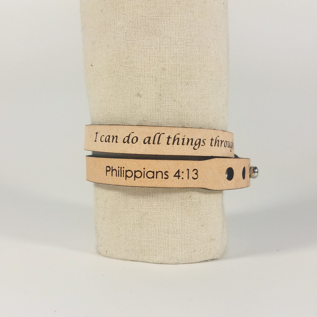 Double Wrap - The Leather Word Bracelet™  Philippians 4:13