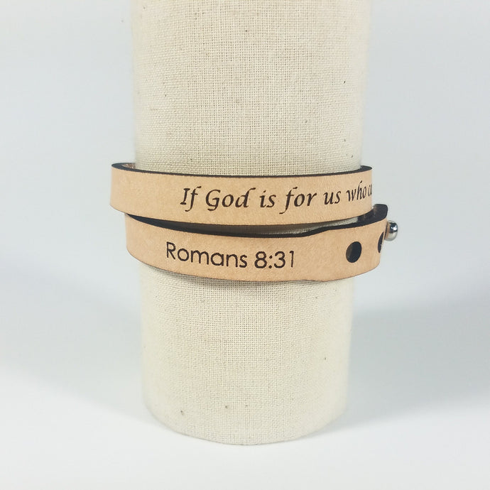 Double Wrap - The Leather Word Bracelet™  Romans 8:31