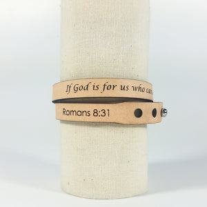 Double Wrap - The Leather Word Bracelet™  Romans 8:31