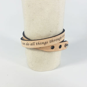 Custom Text Leather WordBracelet  double wrap